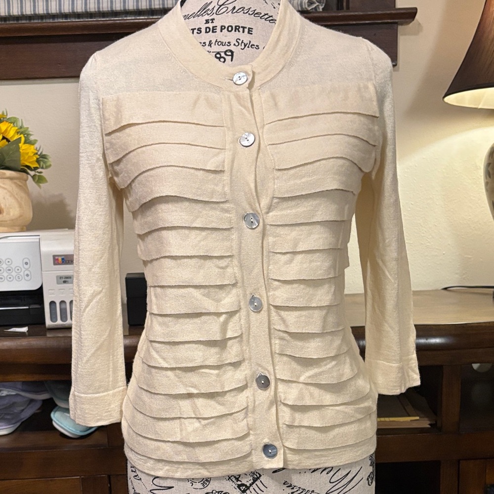 Pure Collection Cream Layered Button-Up Cardigan